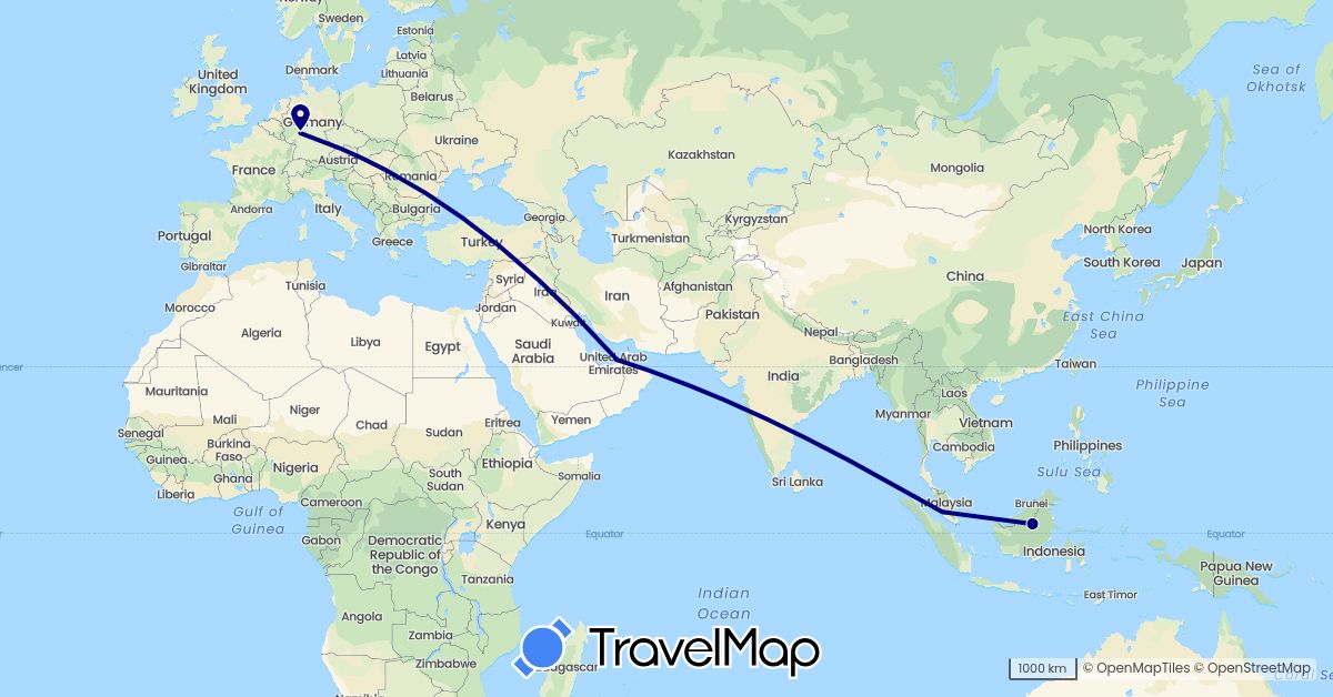 TravelMap itinerary: driving in United Arab Emirates, Germany, Indonesia, Malaysia (Asia, Europe)